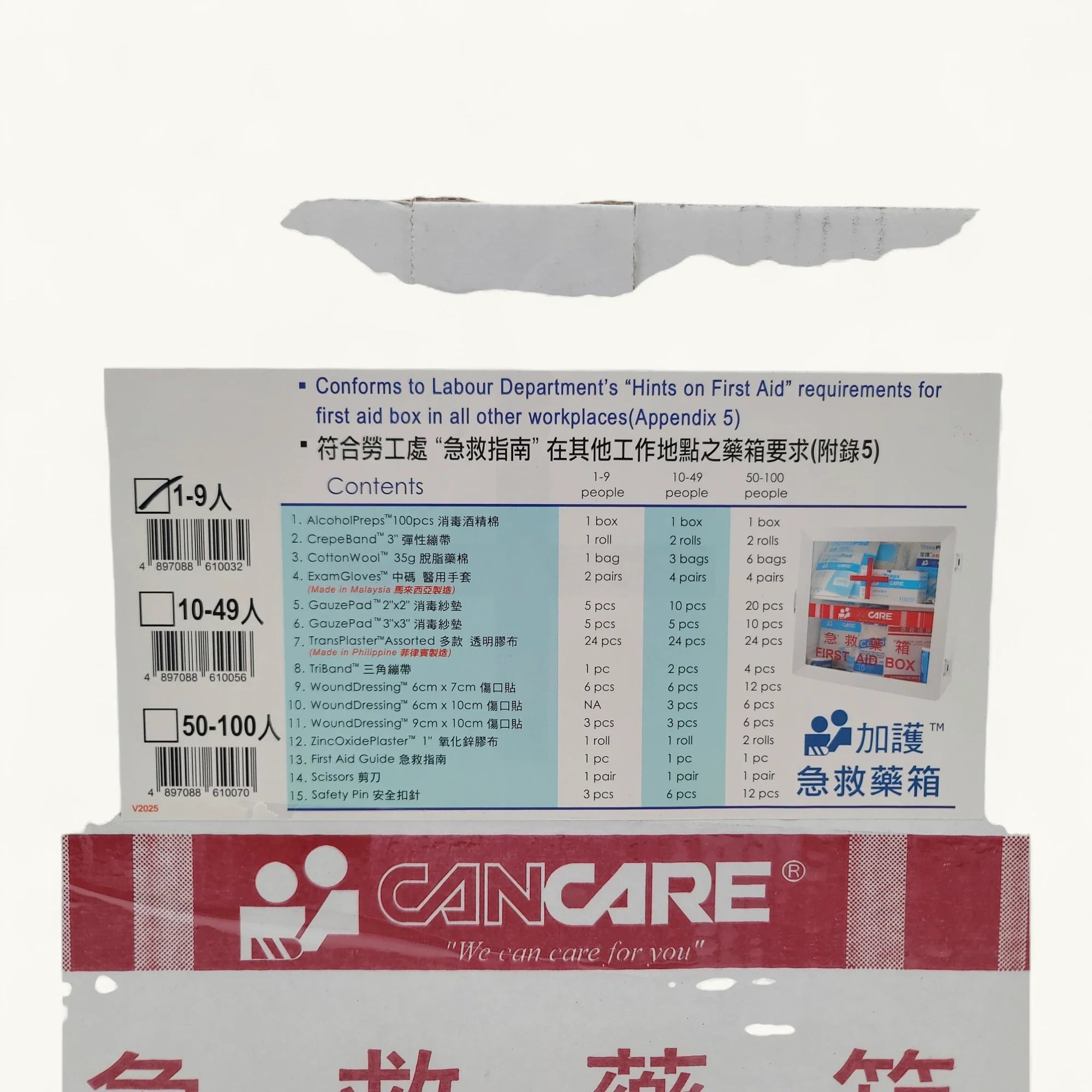 Cancare-CC-FABR-99-安全藥箱補充裝-1至100人用-急救護理包-包含消毒酒精棉