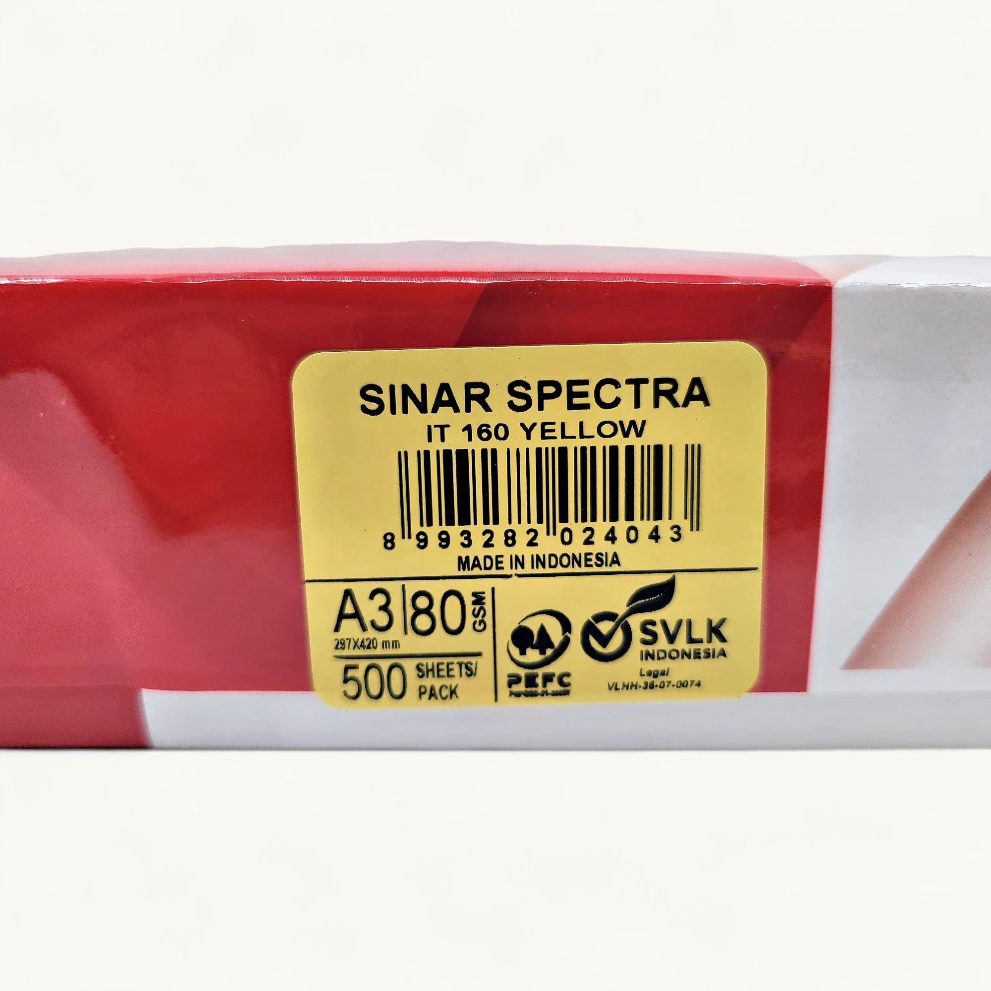 Sinar Spectra 顏色紙-A3尺寸黃色-PEFC認證辦公影印紙-80gsm克數